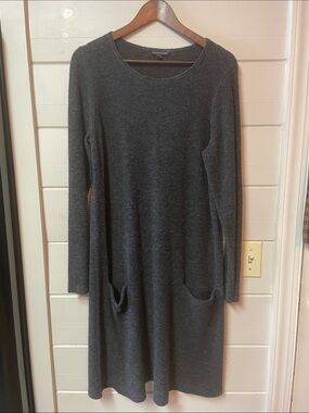 Eileen Fisher Charcoal Long-Sleeves Wool Blend Knit Dress Size L.